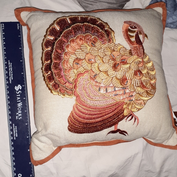 2 PC Thanksgiving Turkey Accent Pillow Embroidery - Picture 3 of 3